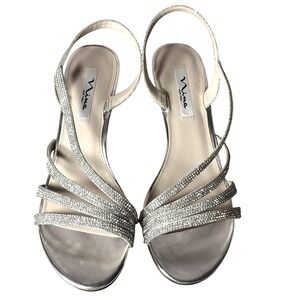 Nina New York Women's Silver Rhinestone Slingback Heeled Sandals Size 11M New